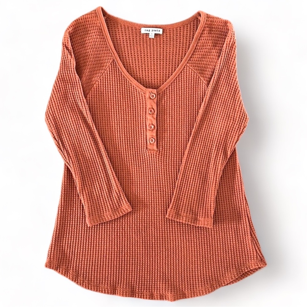 RAG POETS Waffle Knit 3/4 Sleeves Burnt/Orange Shirt Size Small